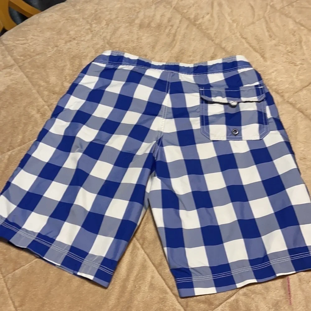 Lands End canvas blue white checkered board shorts